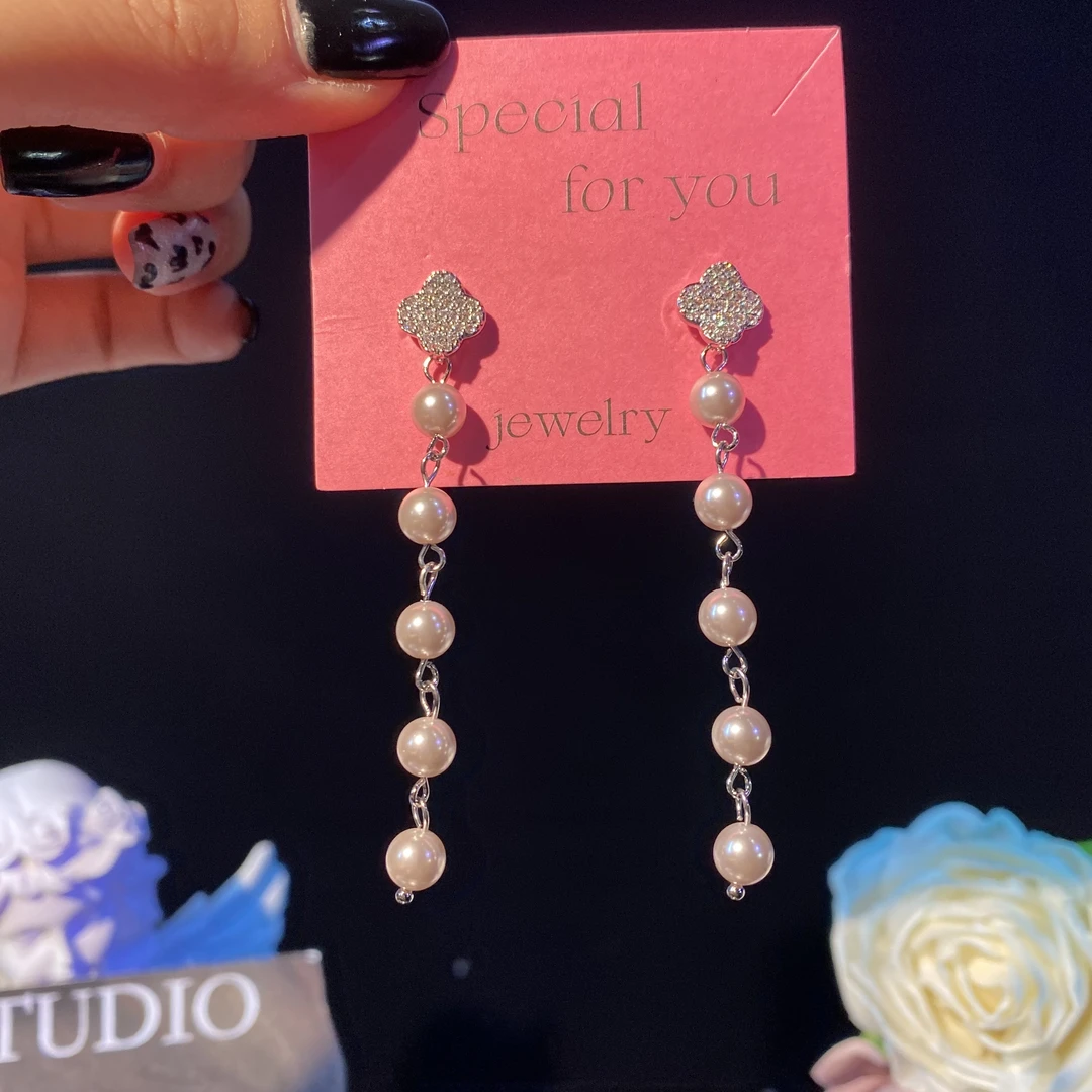 铜合金耳饰 妙然】超仙气质长款珠珠流苏耳环优雅淑女时尚轻奢耳钉