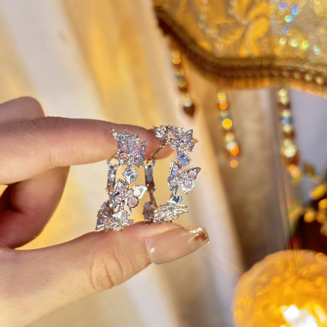 铜合金耳饰 碟媚】2024秋冬新品超仙重工甜美蝴蝶耳圈仙气超闪耳环