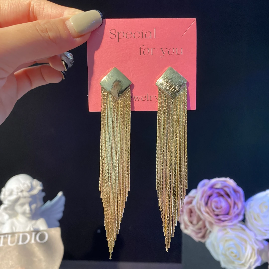 铜合金耳饰 薇羽】简约长款精致个性时尚百搭耳钉气质轻奢素款耳环