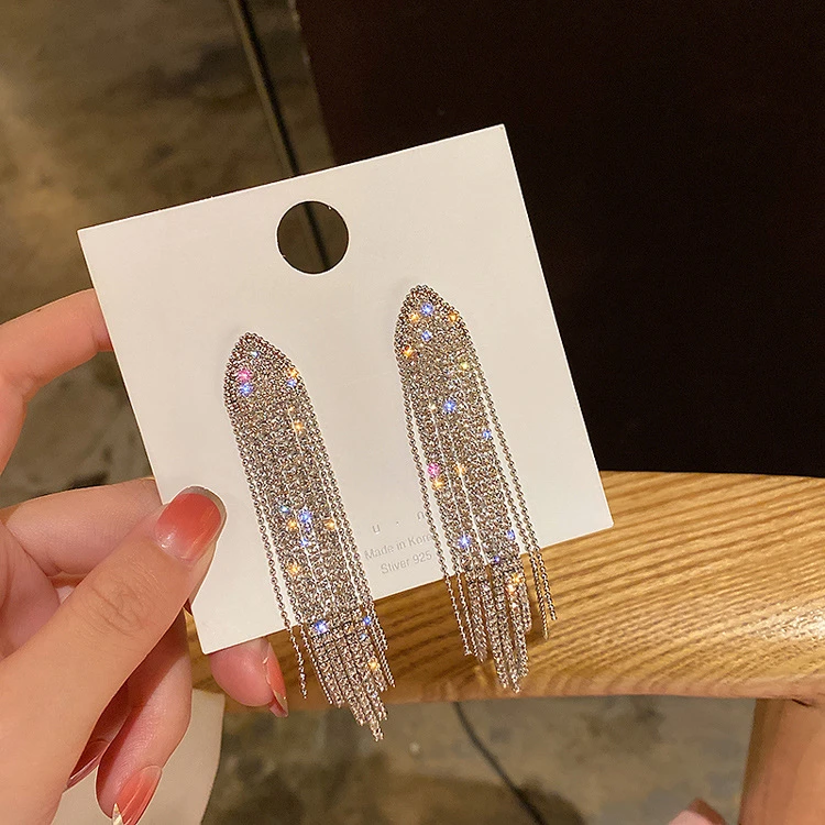 铜合金耳饰 银河】满钻超闪耳环轻奢时尚个性流苏耳坠百搭耳饰气质