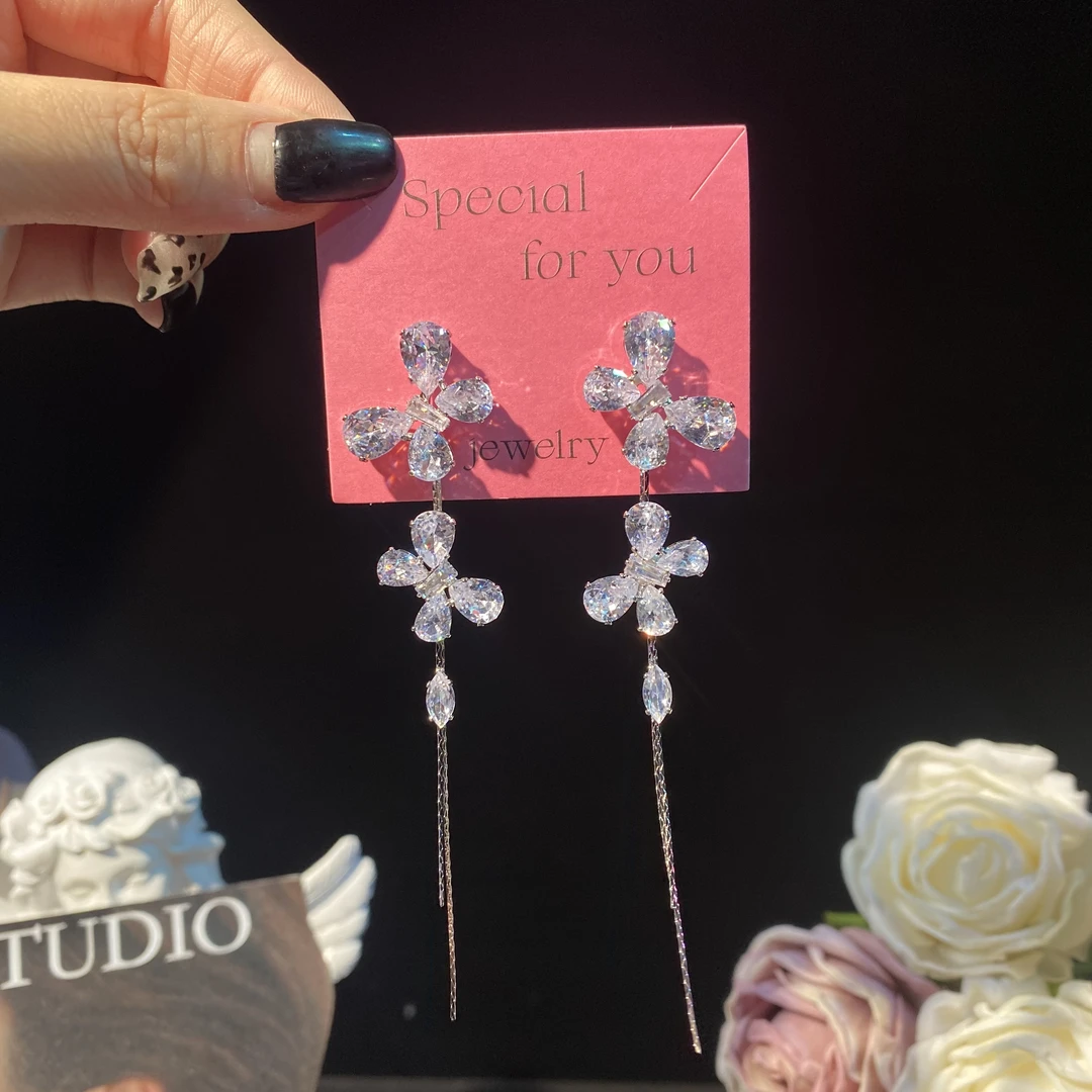 铜合金耳饰 蝶萱】超时锆石蝴蝶长款流苏耳环超仙轻奢时尚甜美耳钉