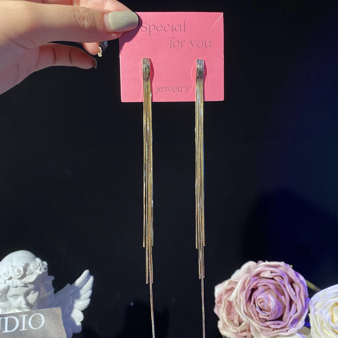 铜合金耳饰 静晗】简约个性小众长款流苏耳环精致轻奢时尚优雅耳钉