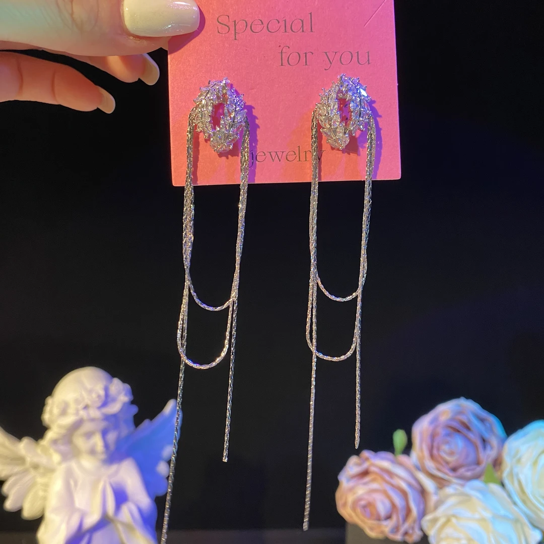 铜合金耳饰 琳宣】轻奢锆石麦穗长款流苏耳环气质时尚百搭小众耳钉