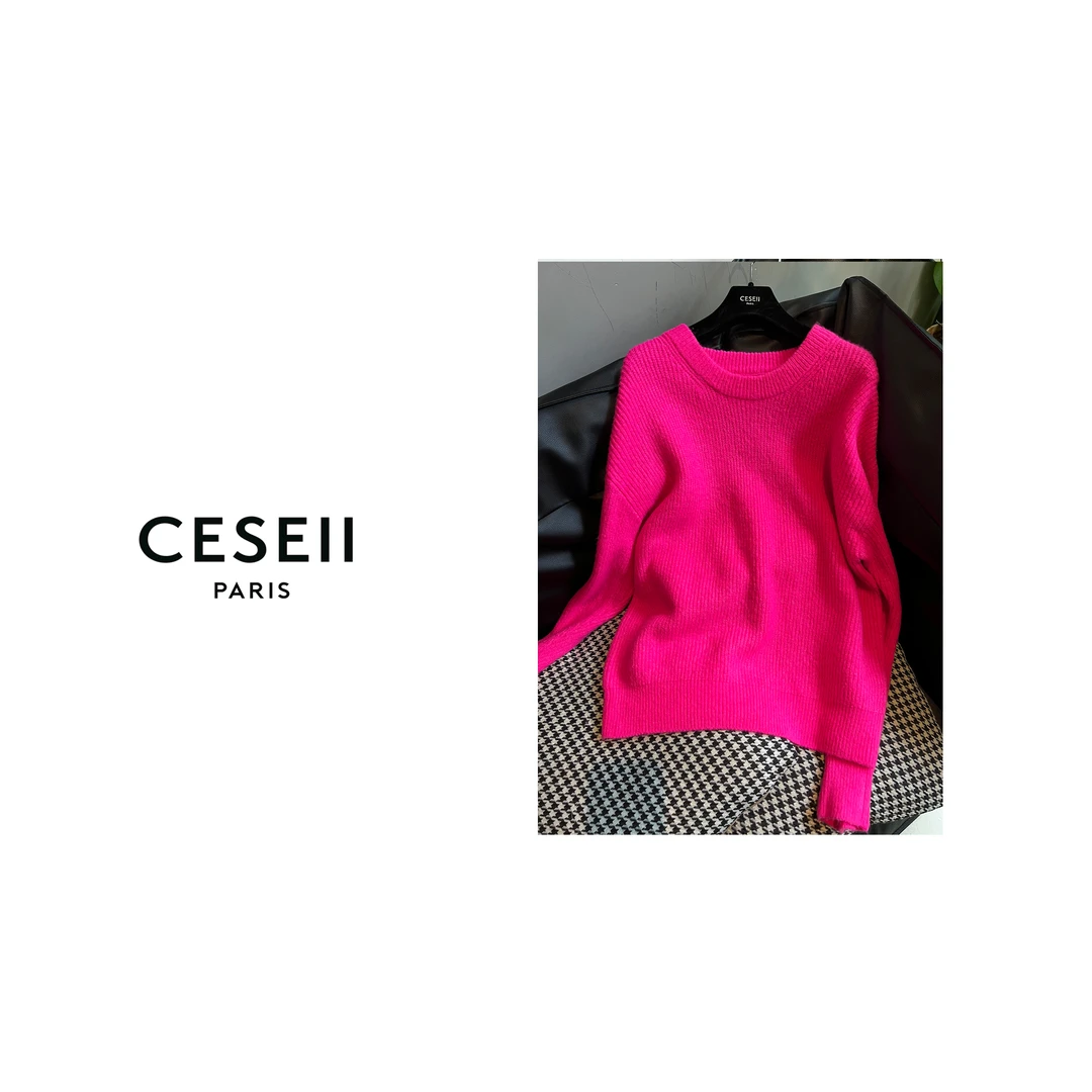 [XJ1189]CESEII秋冬季新款时尚平纹工艺百搭减龄休闲毛衣套头衫