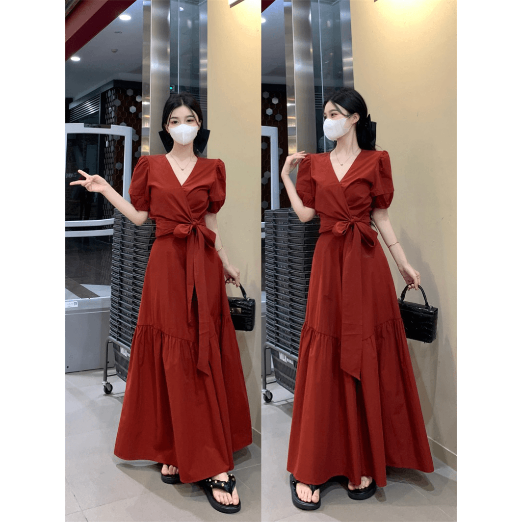 大码女装胖妹妹显瘦红色半身连衣裙小众高级感长裙穿搭配一整套装