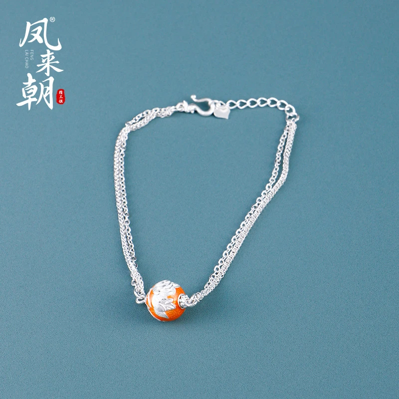 凤来朝 足银手链 锦色琉珠手工简约时尚素款编织编绳足银手链