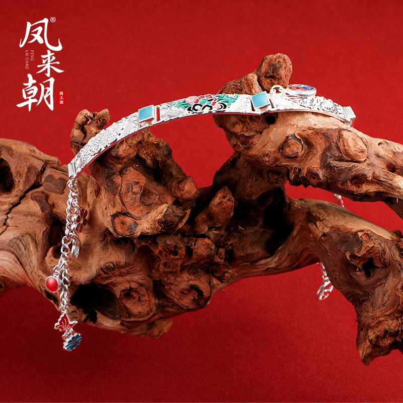 凤来朝 足银手镯 花上敦煌手链手工气质时尚百搭古风女款简约手链