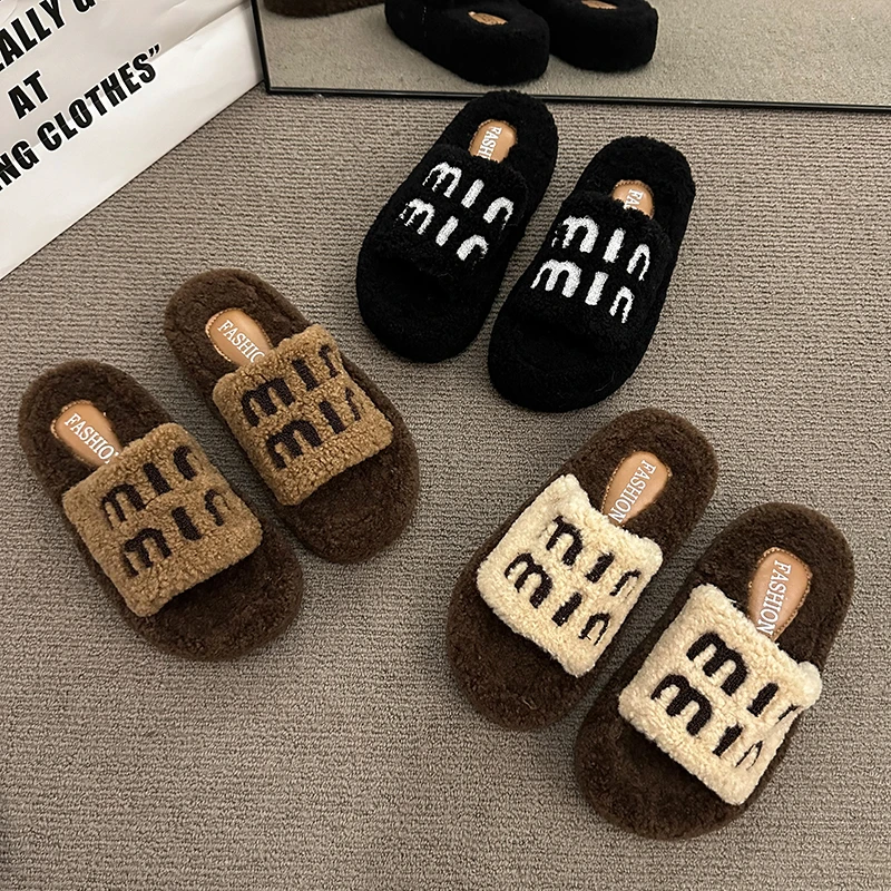 网红毛毛拖鞋女外穿2024新款秋季厚底百搭毛绒室内居家棉拖