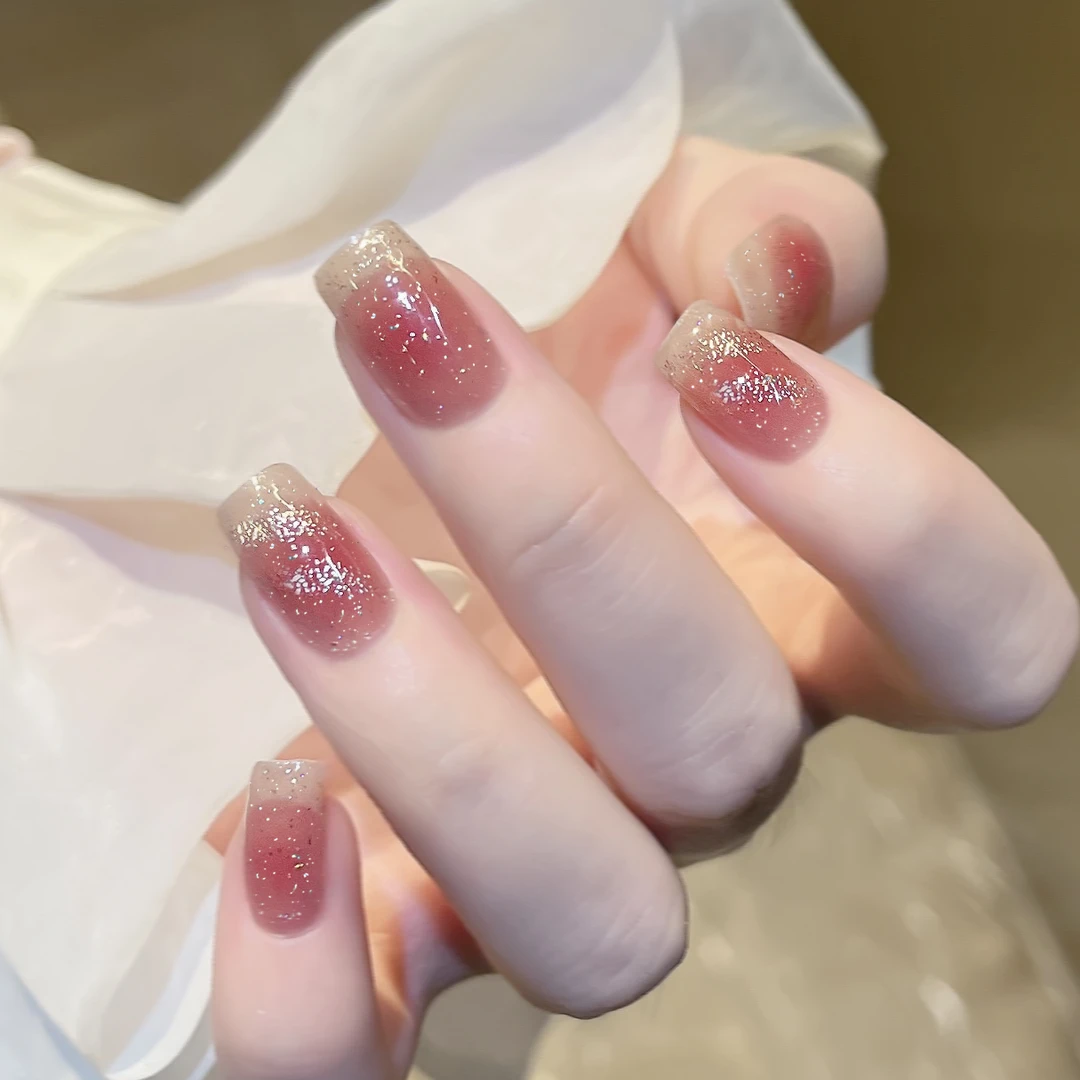 【ES647裸粉星河】以粉丝命名20指半固化凝胶uv半烤美甲贴照灯穿戴