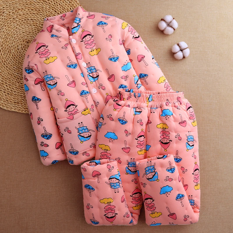 棉花手工棉袄棉裤套装中大童加厚弹力保暖棉衣居家校服神器冬季