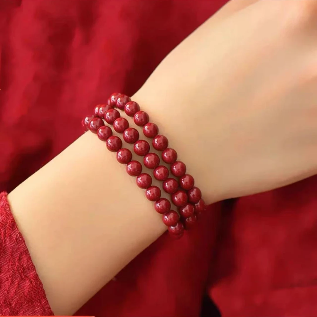 含辰砂工艺品朱砂紫金砂6MM三圈手串