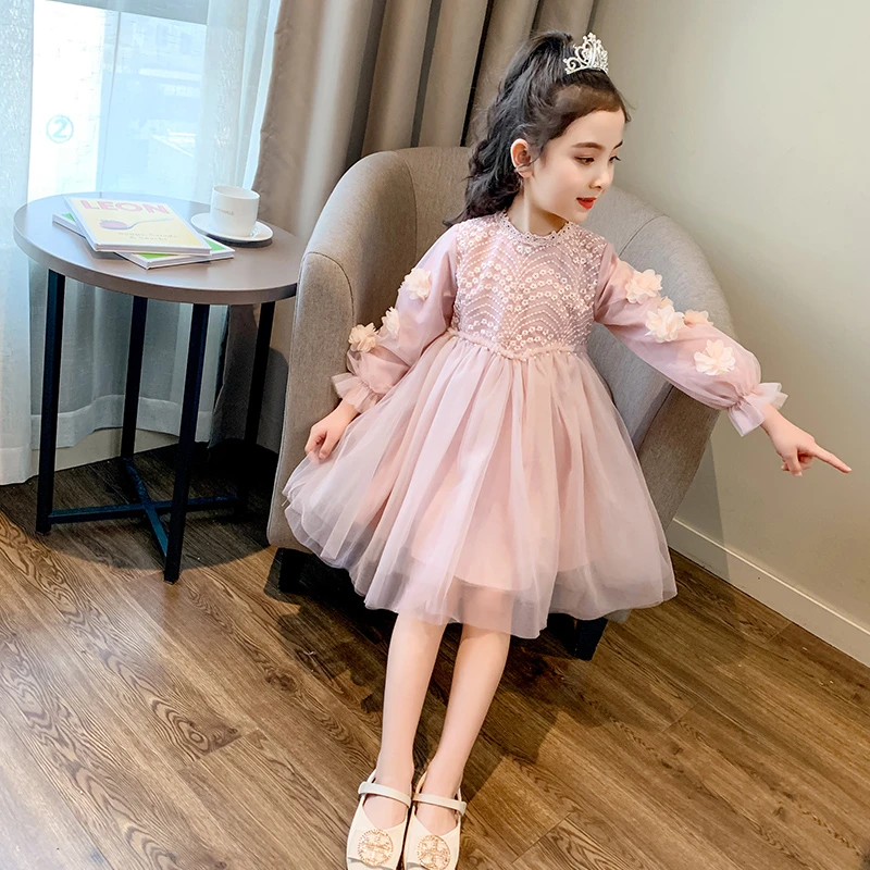 女童春秋装连衣裙2024新款秋冬洋气小女孩蓬蓬纱儿童加绒公主裙子