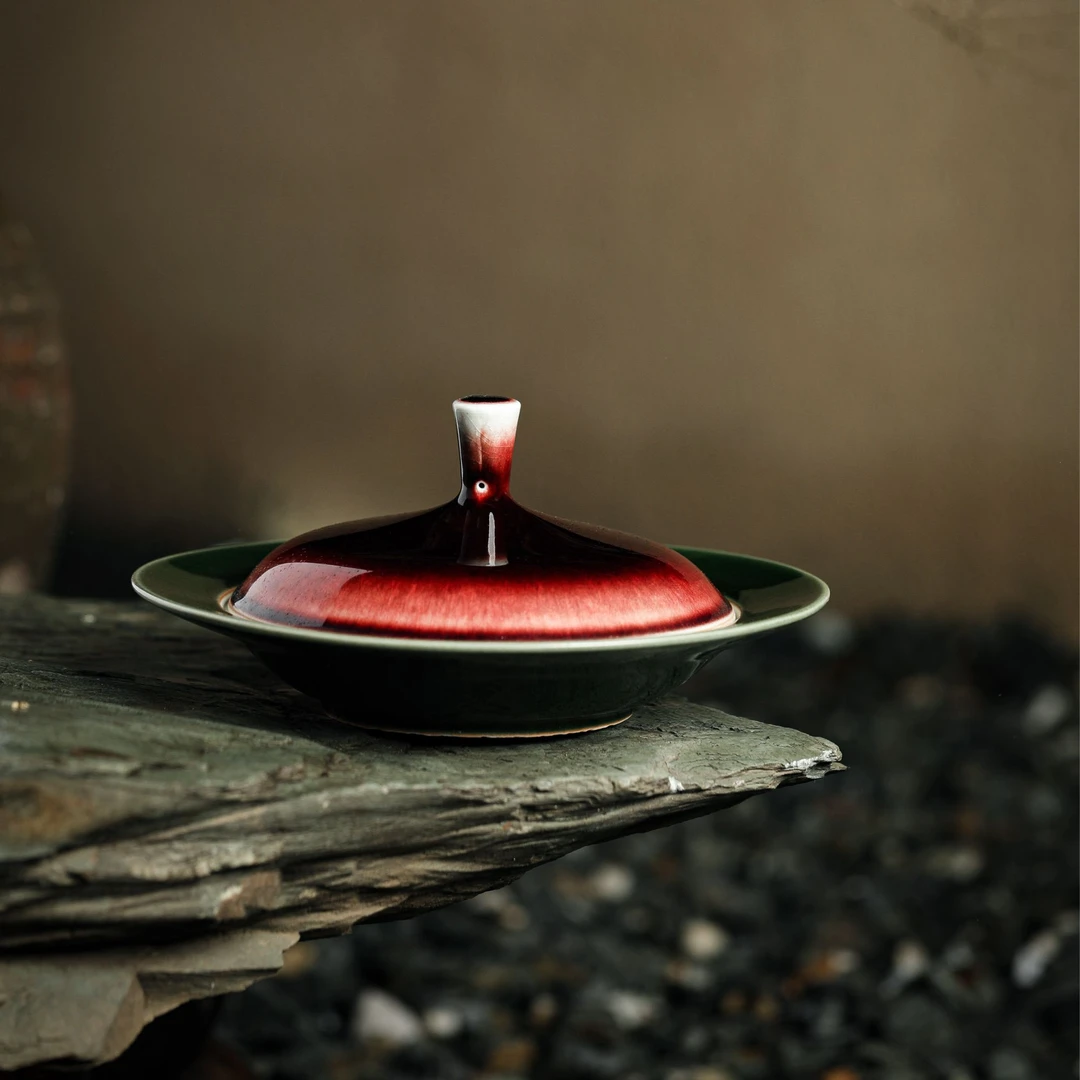 景德镇金沙绿郎红家用合器盅纯手工陶瓷大号色釉高端炖盅中式