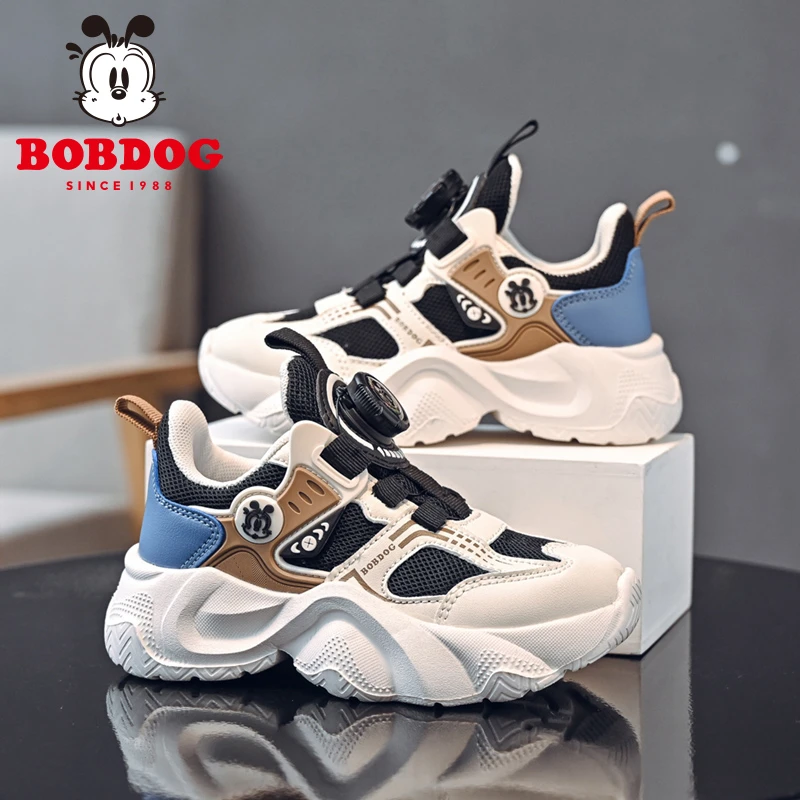 巴布豆旗舰男童跑步鞋2024春网面透气旋转纽扣小男孩中小童运动鞋