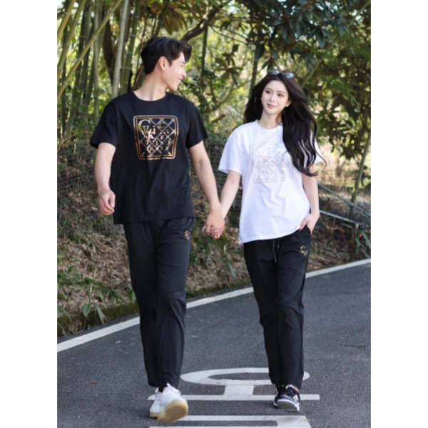夏季情侣款~时尚宽松T恤卫裤套装 T6609