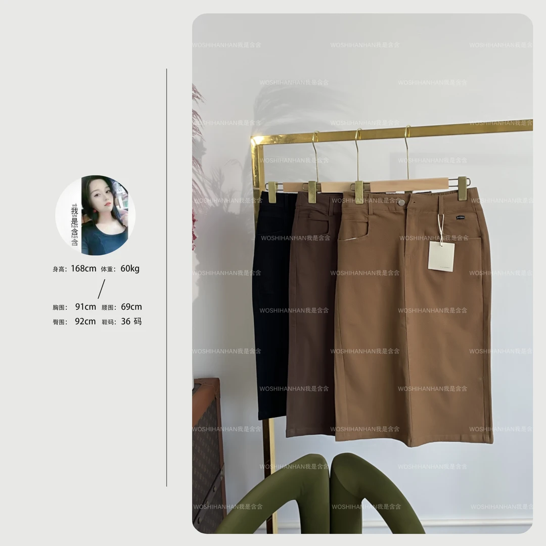 秋季上新~时尚简约纯色设计款牛仔半裙 K6878