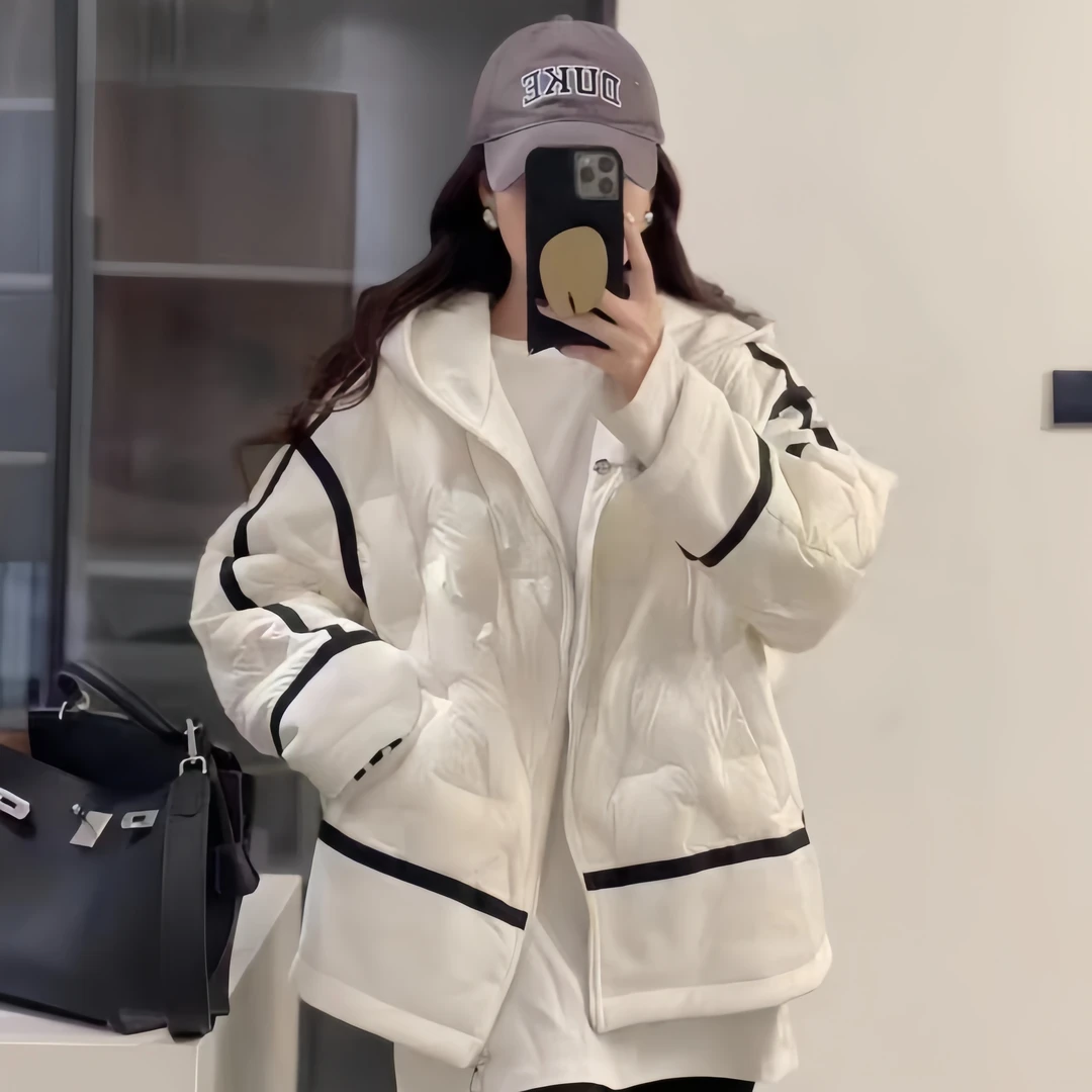 冬季上新~韩范INS时尚撞色条纹设计款白鸭羽绒服 W2366