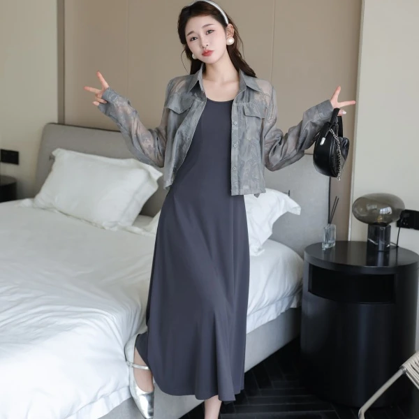 秋季上新~时尚气质亲肤棉设计款连衣裙套装 T9960