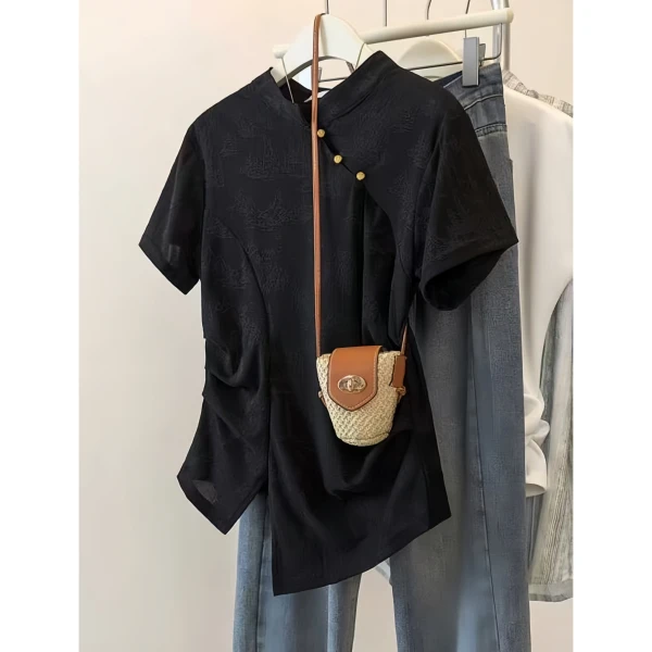 中式格调~新中式国风万针绣设计款短袖T恤 S8037