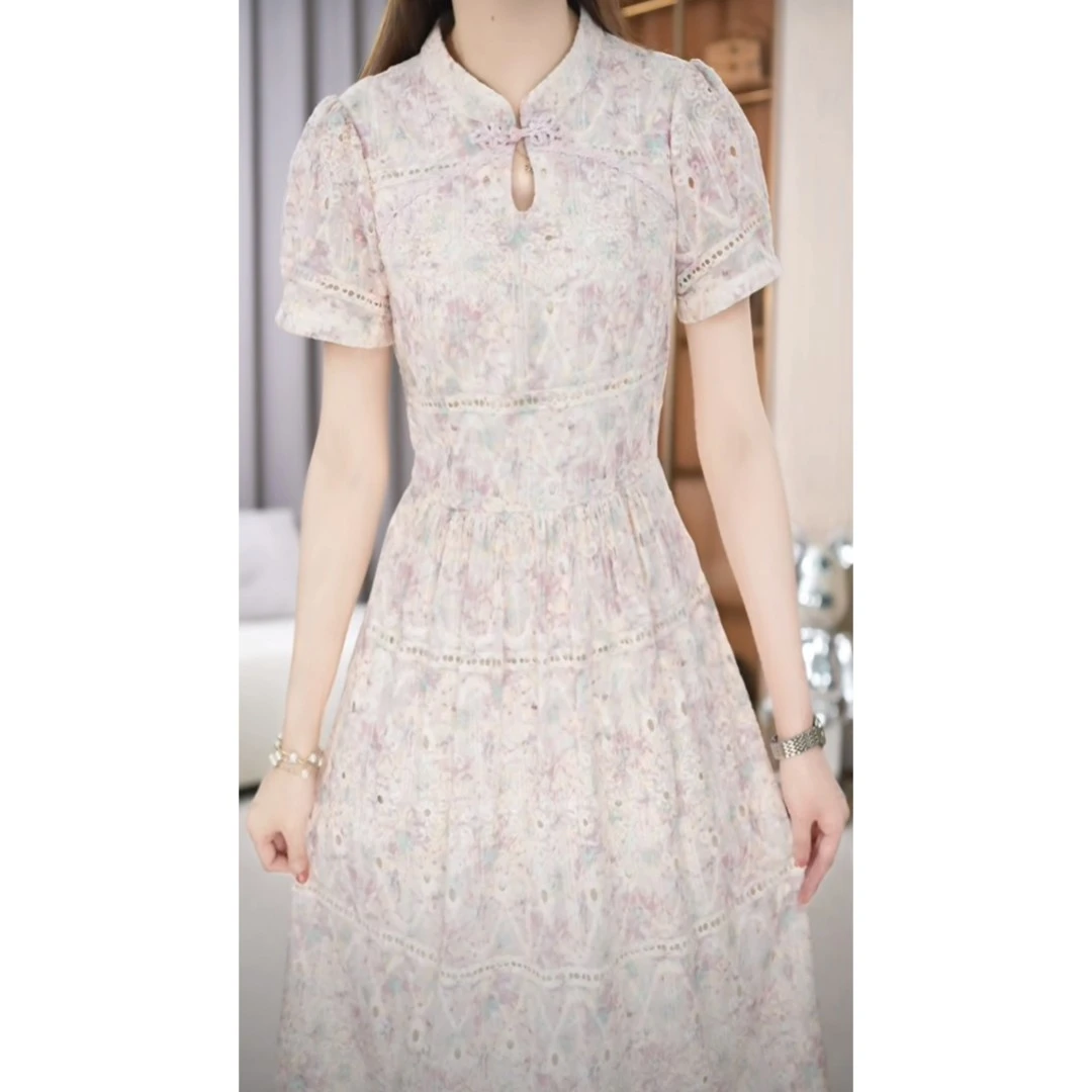 24A131-1 设计感轻熟水滴领收腰气质新中式显瘦连衣裙M-5XL