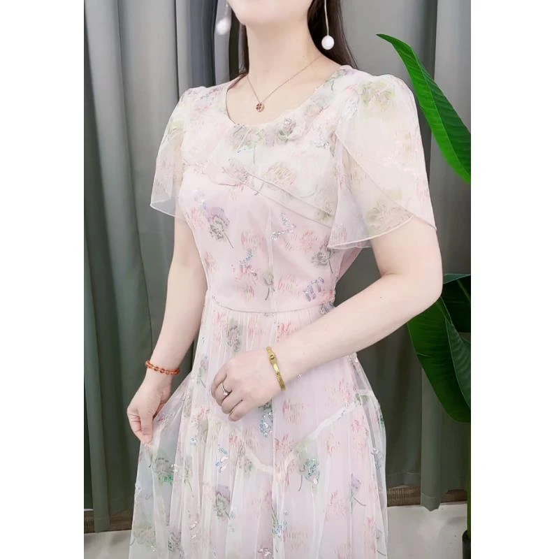 24A156-2圆领收腰气质显瘦温柔中长款连衣裙M-5XL