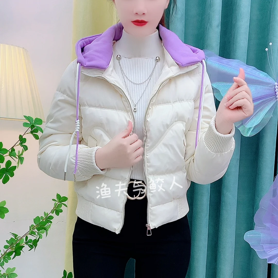 帽可拆卸小个子冬季新款百搭短款羽绒棉服撞色修身显瘦棉衣女ins