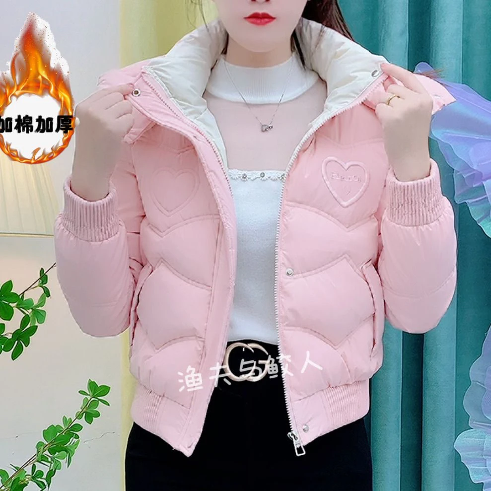 帽可拆卸小个子高档刺绣爱心冬季短款棉短款2024新款时尚加厚棉衣