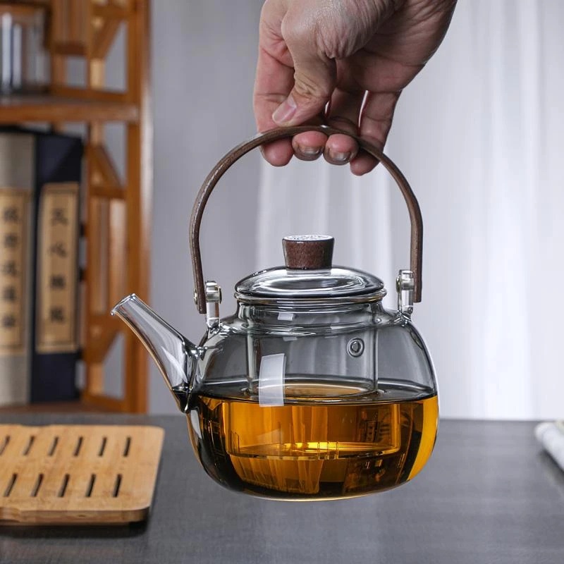 耐热玻璃茶壶煮茶器泡茶壶耐高温侧把壶高硼硅玻璃