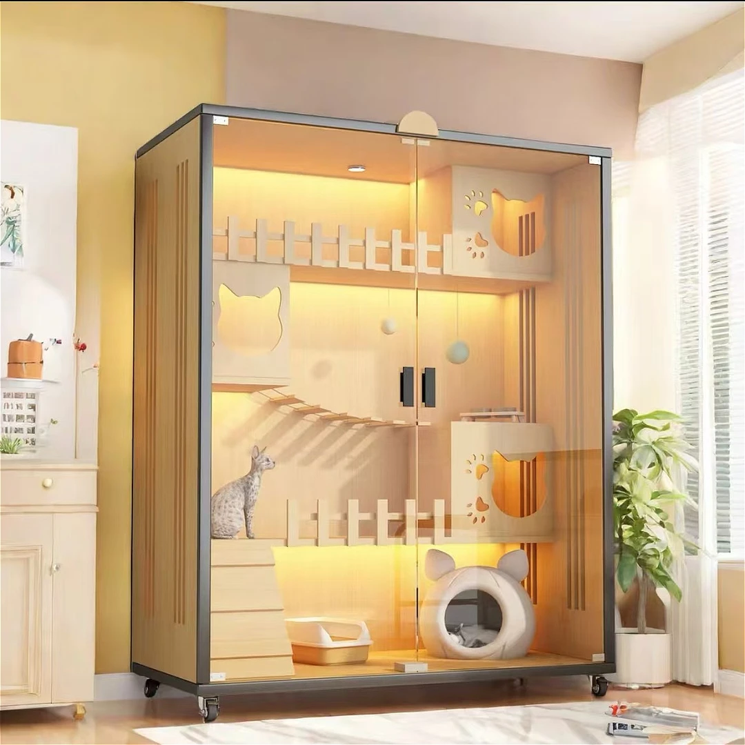 猫别墅透气多尺寸猫屋子猫笼子家用室内豪华版超大自由空间玻璃门
