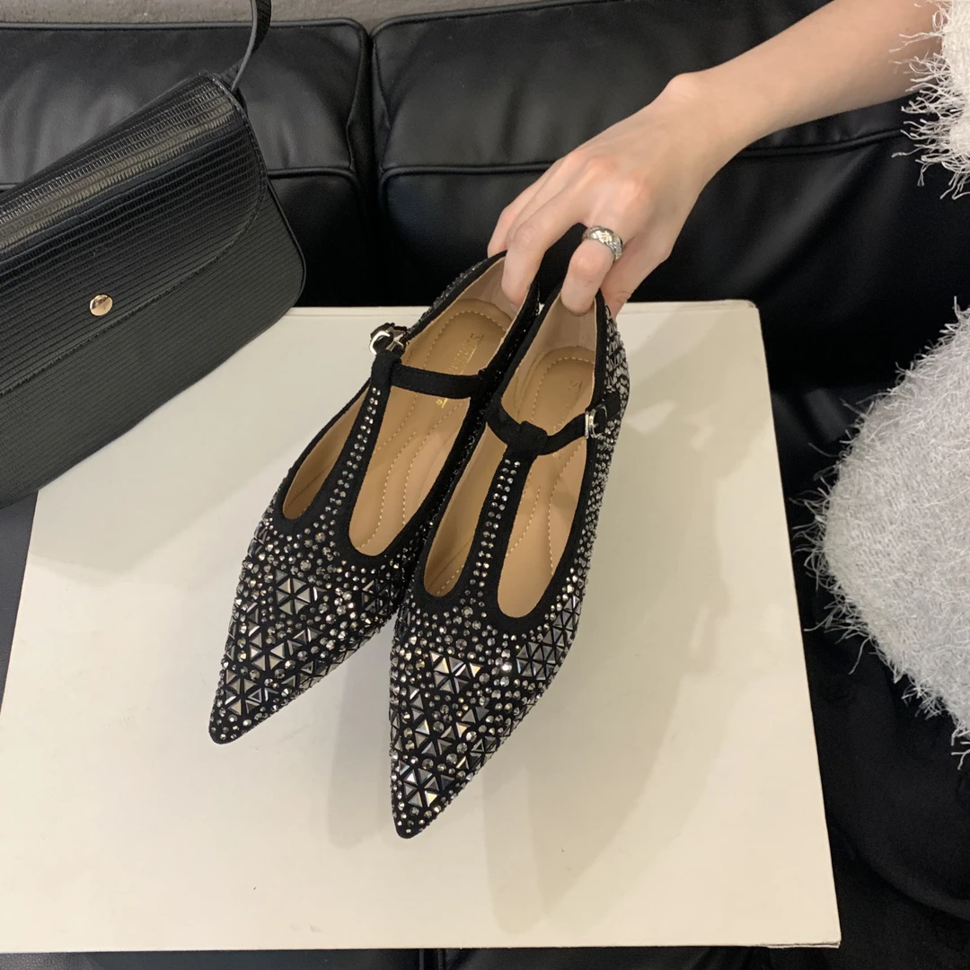 【春季 484】玛丽珍鞋满钻软底尖头平底单鞋