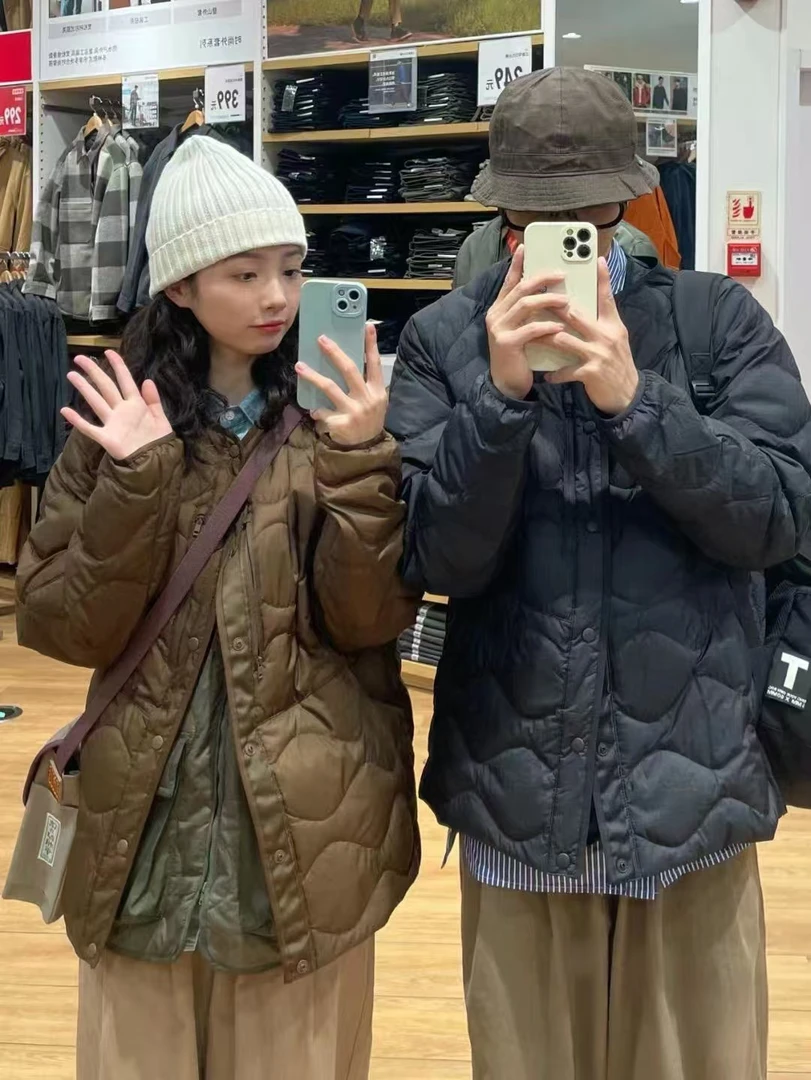 U家联名白山款羽绒服外套女男秋冬日系菱格绗缝轻量保暖羽绒外套