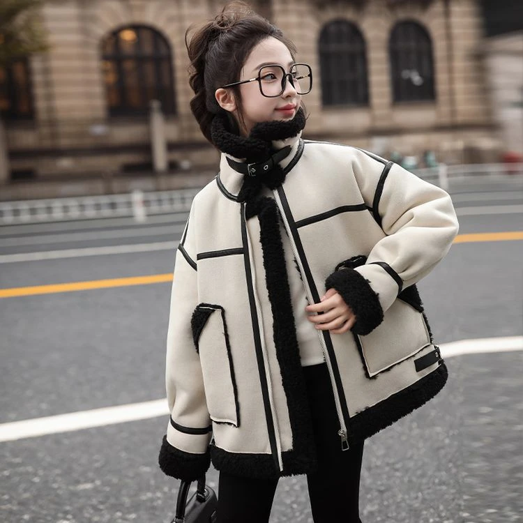 女童冬季时髦加厚加绒外套女孩洋气时尚宽松保暖休闲中大童韩版