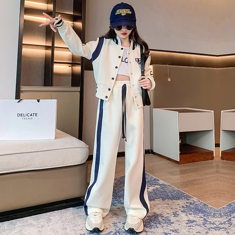 女童棒球服套装2025秋季新款学院风中大童洋气儿童韩版运动两件套