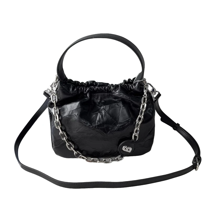 2024女士凌格链条包小香风包包手提斜跨包轻奢褶皱小众潮流包