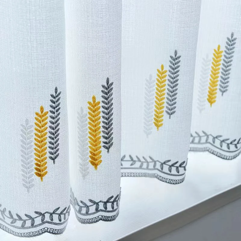 窗帘特价清仓透光微透人飘窗短帘阳台卧室隔断绣花北欧厚款窗纱帘