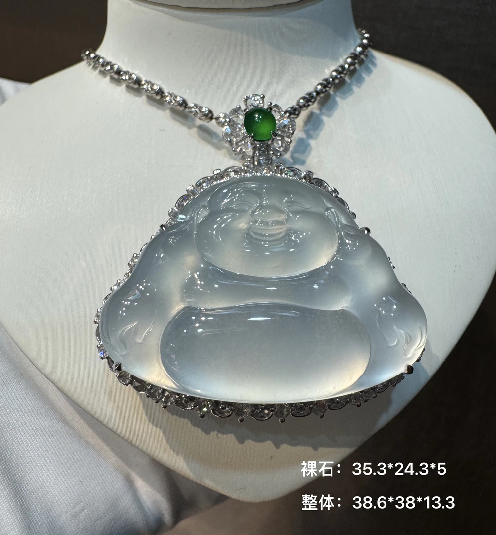 高冰种佛公吊坠时尚镶嵌 可开盖