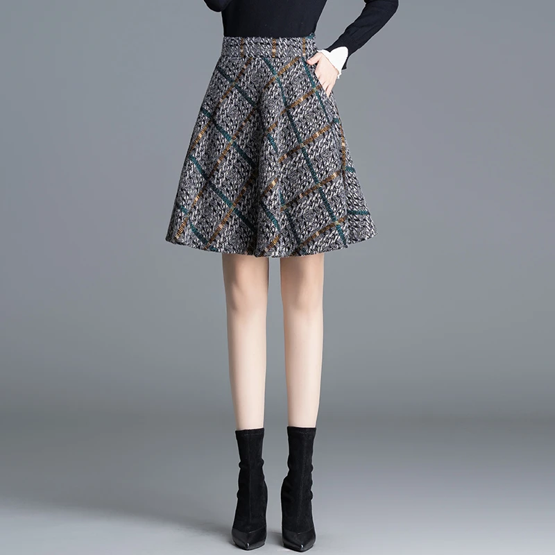 秋冬时尚A字半身裙百搭显瘦毛呢高腰半裙冬季短裙裙子90861