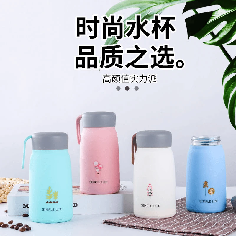 双层小清新手提便携杯学生办公水杯玻璃水杯网红时尚可爱隔热防烫