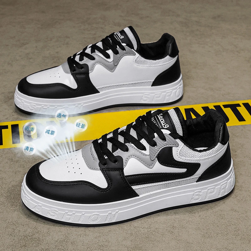 夏季男鞋2024新款透气网面男生板鞋黑白百搭休闲运动皮鞋小白鞋男