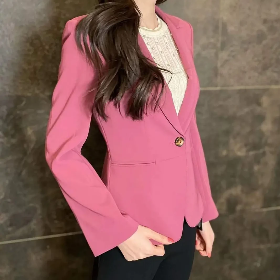 阿玛施AMASS经典纯色一粒扣收腰显瘦西装外套5400509百搭修身长袖