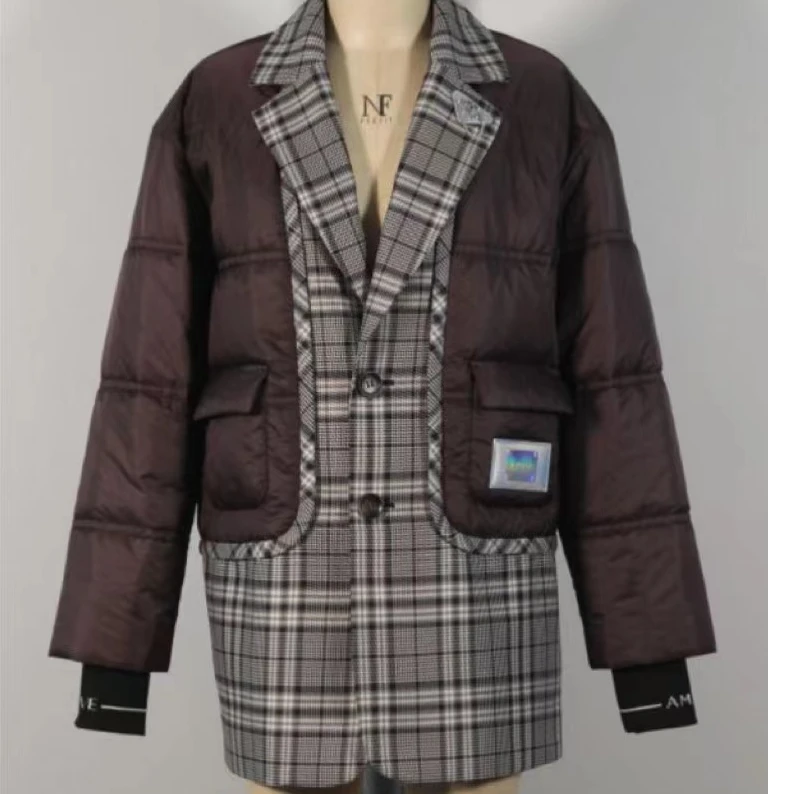 AMASS/阿玛施秋冬棉服时尚翻领假两件格纹棉服外套5400832