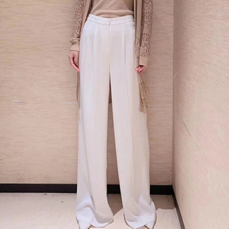 AMASS/阿玛施经典垂感阔腿巴黎裤5100261显瘦白色高腰直筒时尚