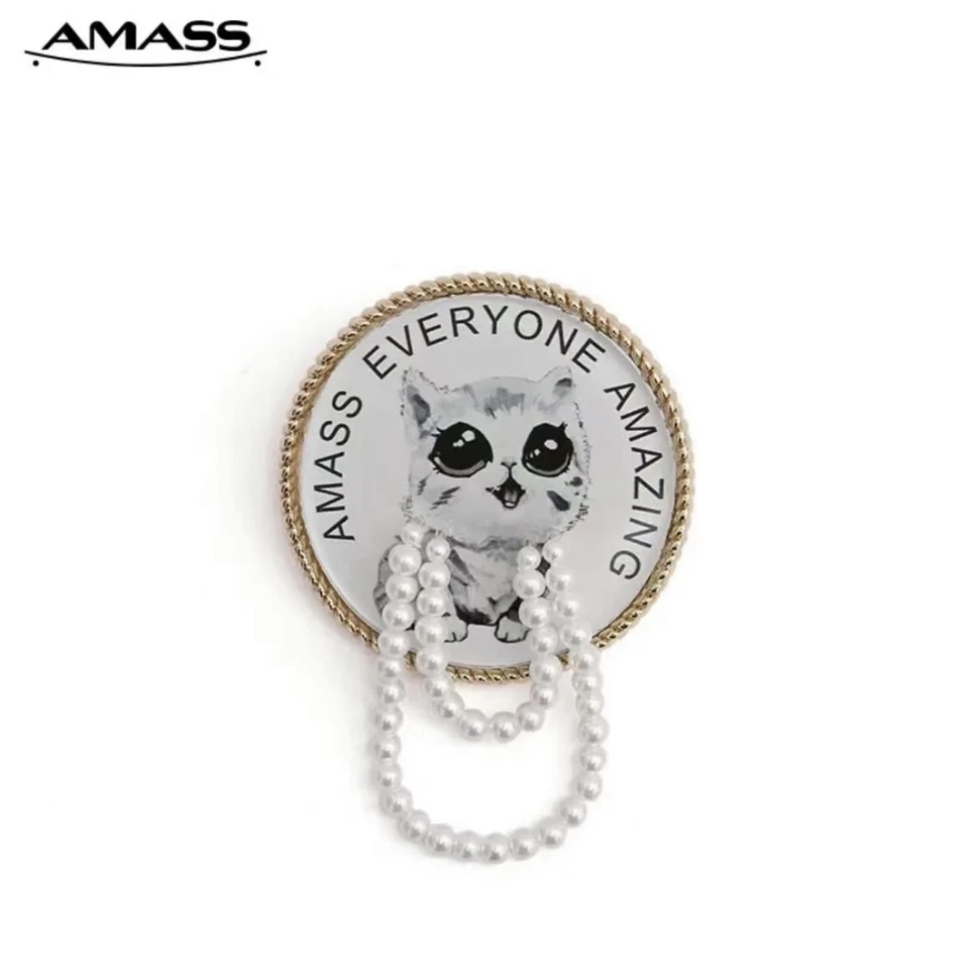 非金属胸针 阿玛施AMASS·时尚精致百搭喵咪珠珠胸针饰品5900423