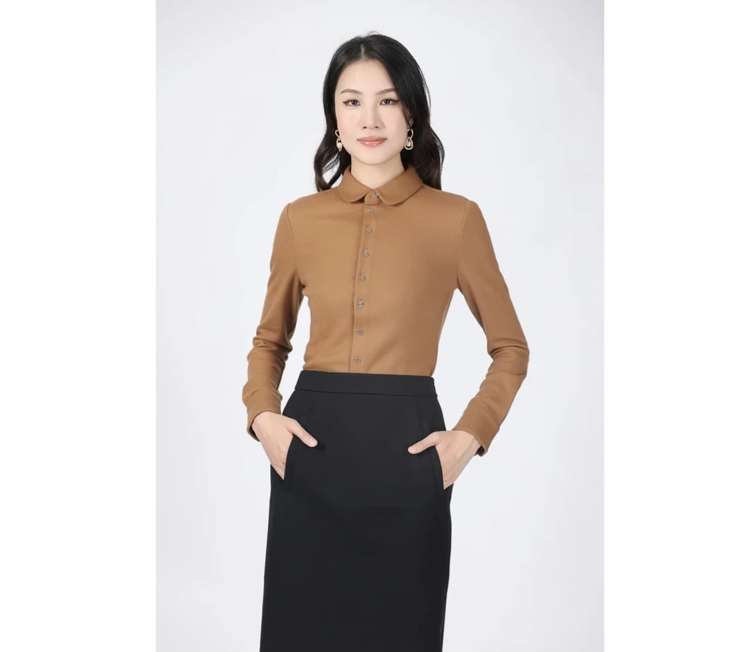 AMASS/阿玛施压缩羊毛经典修身显瘦衬衣5300528商务长袖女衬衫