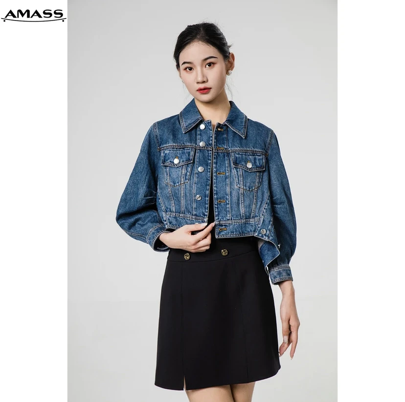 阿玛施AMASS·秋季新款复古重工水洗做旧长袖短款牛仔外套 5400781