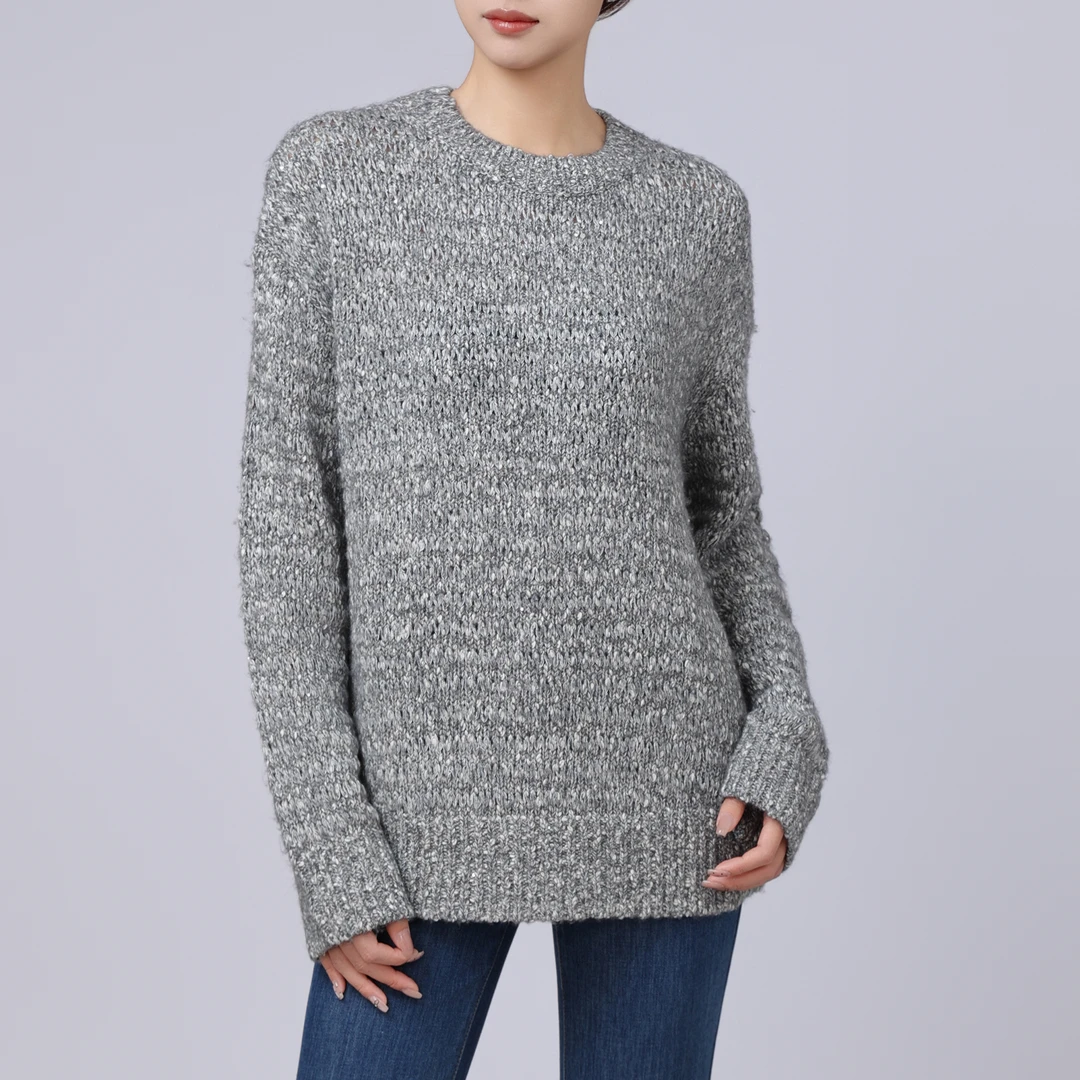 AMASS/阿玛施新款高级感百搭显瘦圆领长袖针织衫上衣宽松5399771