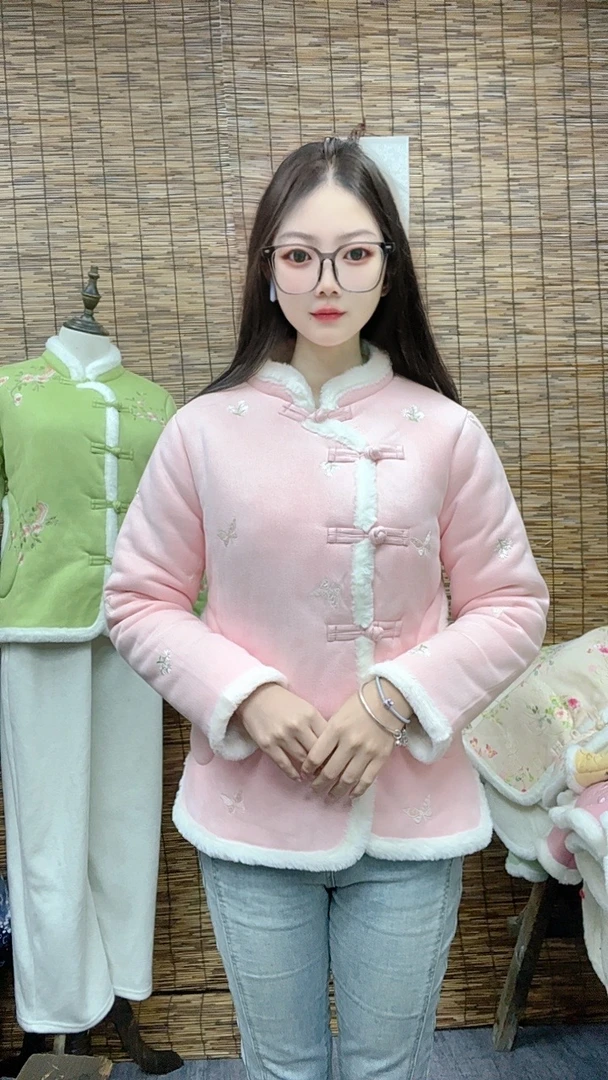 冬季新款加绒加厚网红小花袄