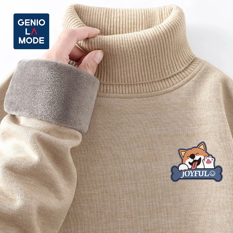 GENIOLAMODE一体绒毛衣男冬季高领宽松简约潮流加绒男士针织上衣