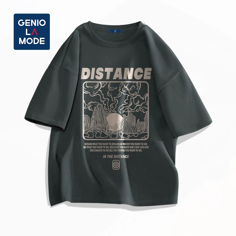 GENIOLAMODE设计感短袖男宽松美式夏季纯棉男生潮流印花半袖t恤潮