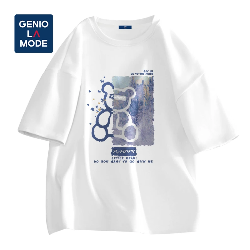 GENIOLAMODE潮流百搭正肩t恤男ins潮牌超火网红小熊情侣夏季短袖